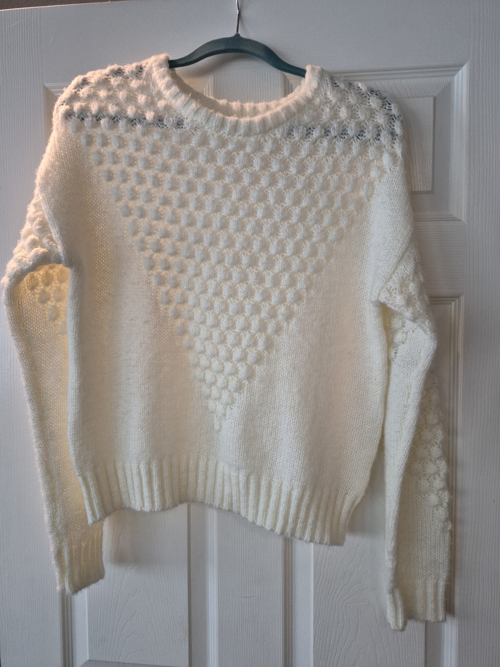 True Craft Ivory Textured Crewneck Sweater